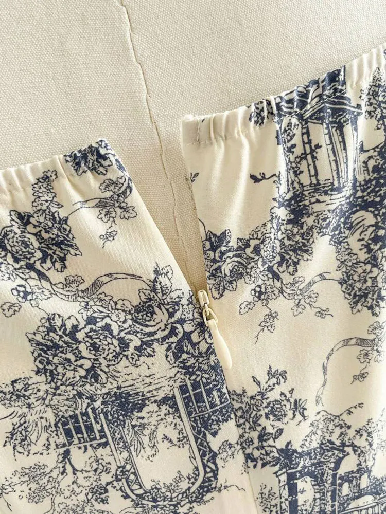 Nuevo vestido largo de talla grande con estampado botánico para mujer, cuello cuadrado, encaje, mangas cortas abombadas, vestidos de fiesta ajustados, bonito vestido de cumpleaños francés