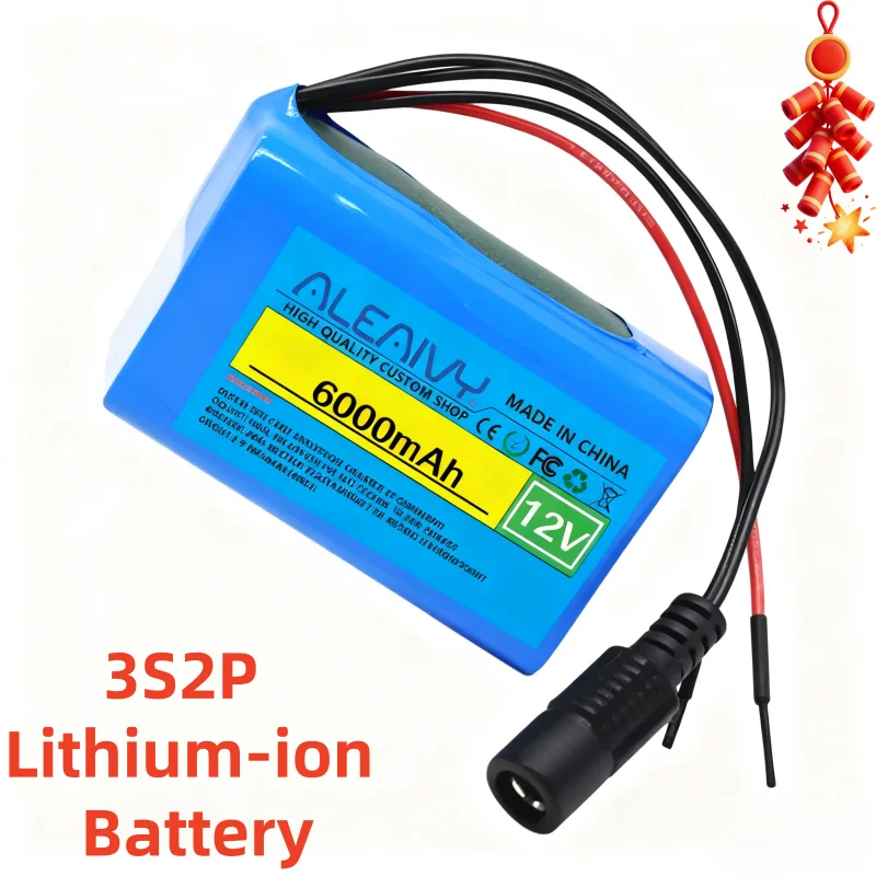 

Multi-purpose 12V 6000mAh Lithium-ion Battery Kit 3S2P 18650 with Charger for DC Powered Devices, Speaker, Searchlight, Lamp