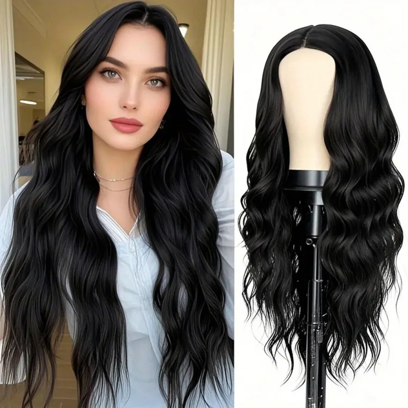 

Can be shipped on the same day: European and American fashion women's wig with lace front, middle parting, long curly hair, big
