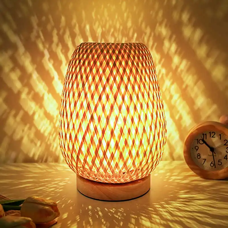 Bamboo Woven ProductsSimple Bedroom Study Table Lamp Bedside Table Lamp Bamboo art Warm Decoration Desktop Japanese Lamp