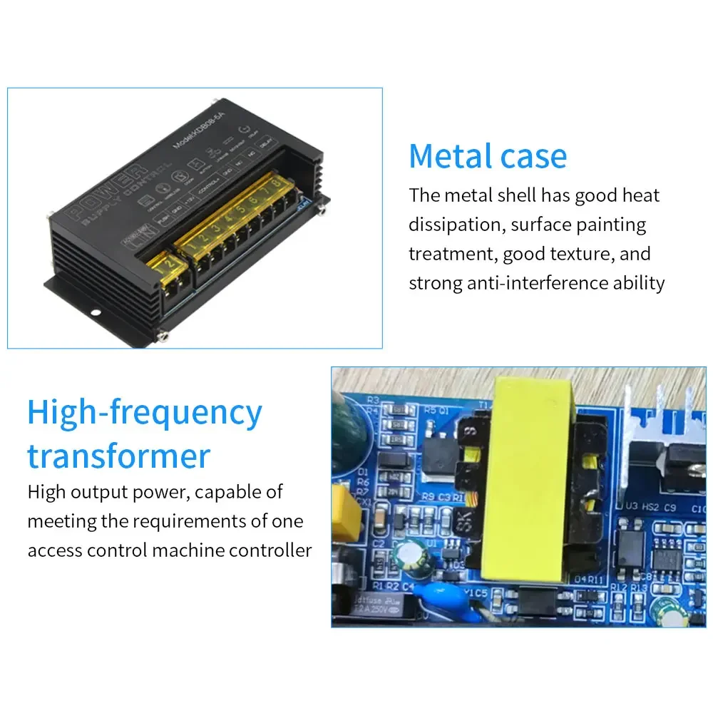 

KDB08 DC 12V 5A Intercom Power Door Access Control Power Adapter AC 100~240V Time Delay Power Access Control System Kits