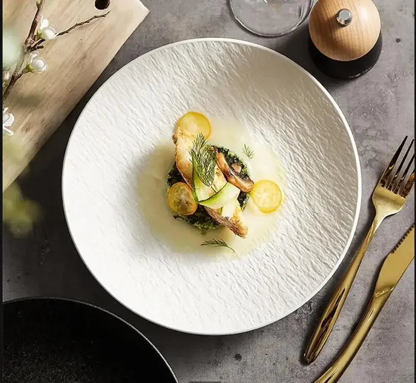 

Solid Color Plate Hotel Restaurant Salad Dessert Main Dish Home Kitchen Ceramic Tableware Steak