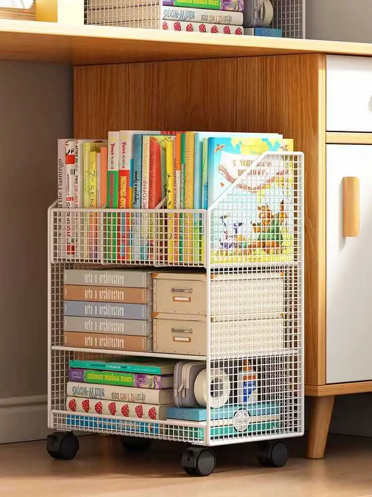 

Портативная отдельностоящая книжная полка, простая в использовании, не требует сборки, металлическая стойка для хранения детских книг, идеально подходит для домашнего использования