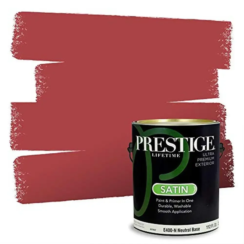 Exterior Paint and Primer 1-Gallon Satin Red Multi-Surface UV Resistant Washable Durable%;Premium Formula Smooth Application