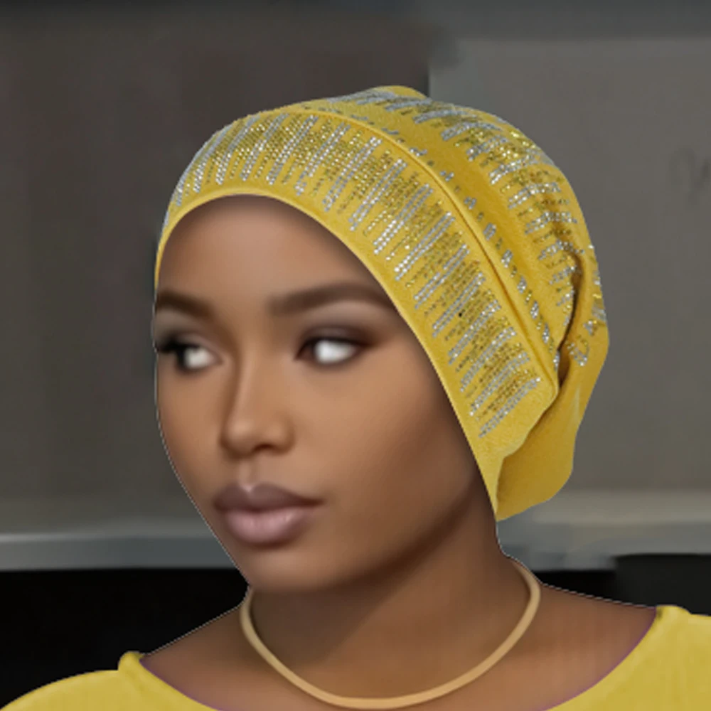 

New Diamond Turban Women Muslim Hijab Headscarf Beanies Bonnet Chemo Cap Hair Loss Head Wrap African Hat Headwear Turbante Mujer