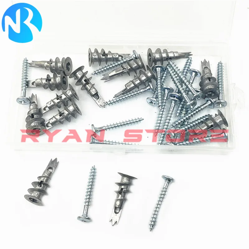 

40Pcs Zinc Alloy Plasterboard Drywall Anchor Hollow Wall Self-drilling Wall Plug with Tapping Screw Drywall Bolt 13*32mm 4X35MM