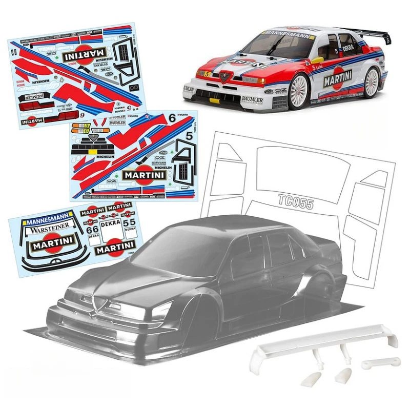 TC055 1/10 Alfa Romeo 155 V6 TI Clear Lexan Body shell 190mm W/3D Rear Wing +Mirror and Decal sheet for RC Drift Car Tamiya tt02