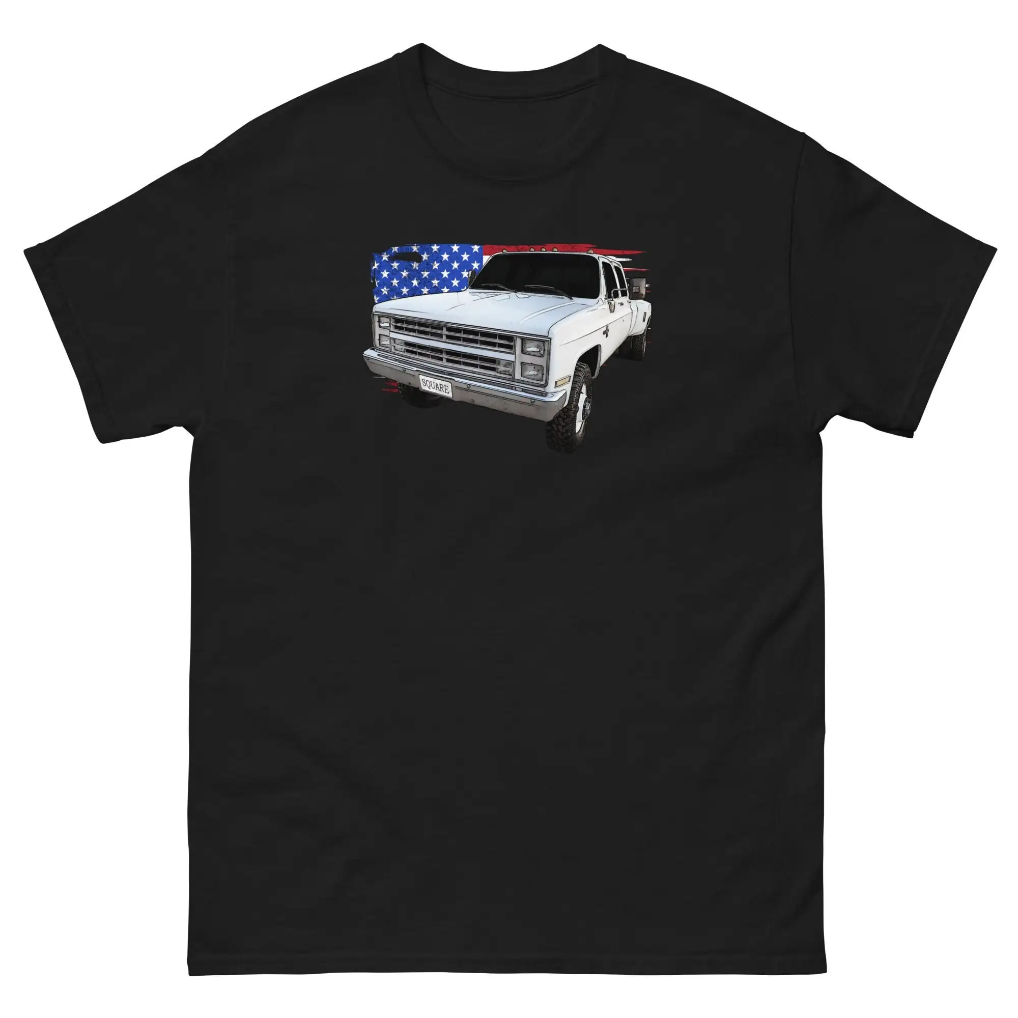 Square Body Truck T Shirt Squarebody Dually Pickup Patriotic With American Flag Design Mens Idea