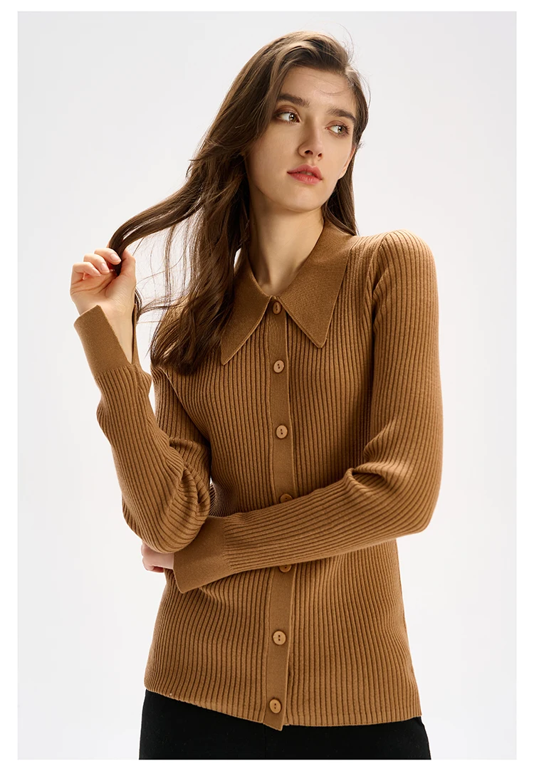 Autumn and Winter Light Luxury Fashion Lazy Merino 100% Wool polo Polo Polo Women\'s Camel Cardigan