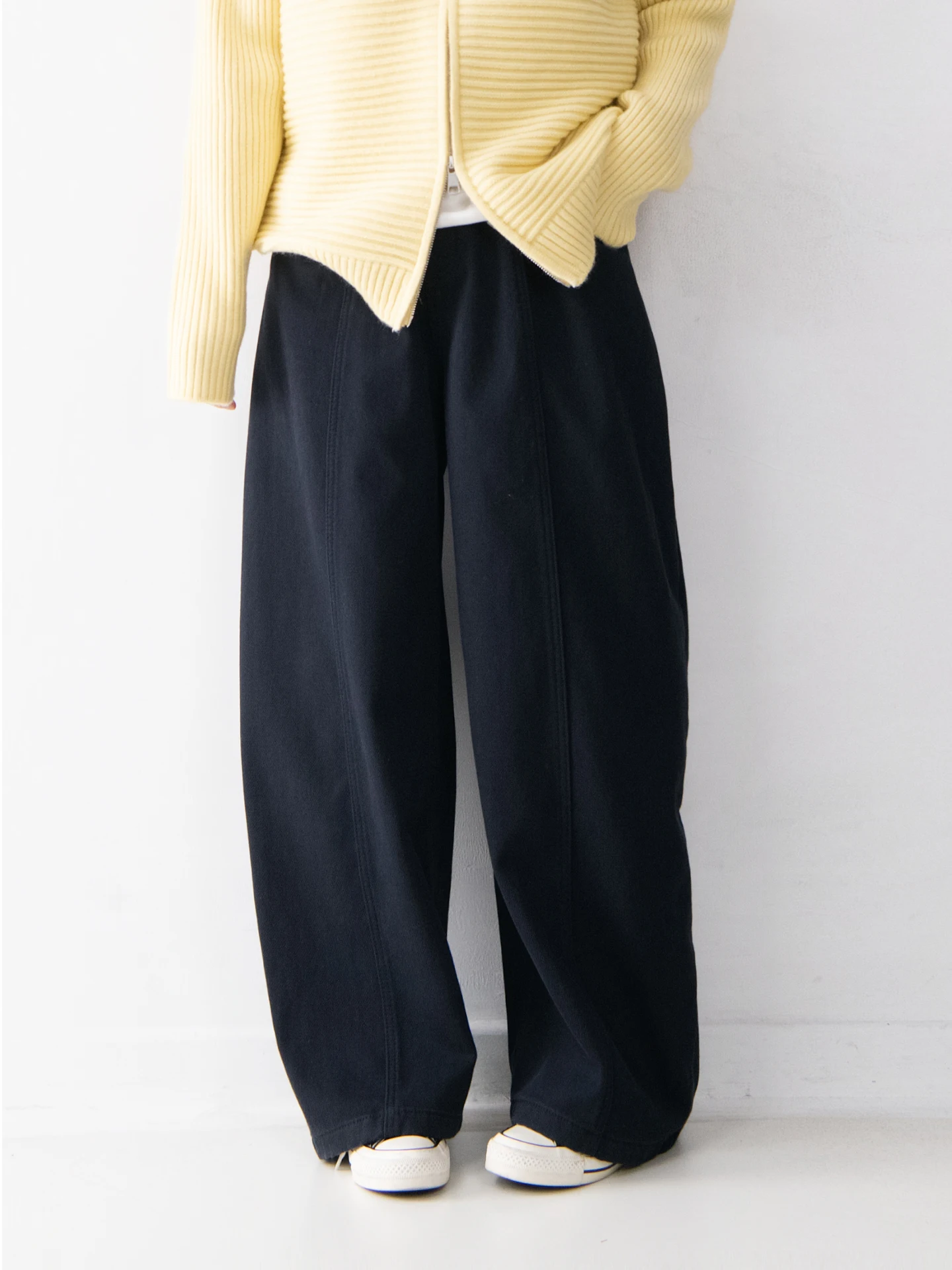 

Thiened Fce Women's Elastic Waisted Cotton Knife-pleated Pants Warm Casual Straight Leg Trousers Slimming Lengthening Ef...