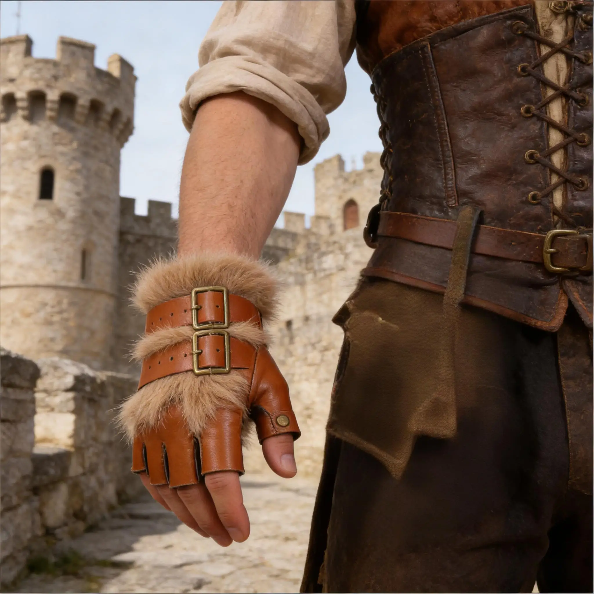Mittelalterliche Wikinger Kunstfell-Handschuhe Ritter-Armband Retro Steampunk Jäger Bogenschießen Fingerhandschuhe Renaissance