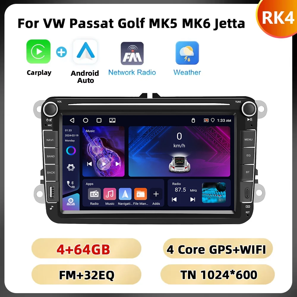 Podofo 6 + 128G 7 ''/8''/9 ''Autoradio voor VW/PASSAT/GOLF/POLO/BORA Multimedia Speler Android Auto Carplay WIFI GPS EQ Auto Audio