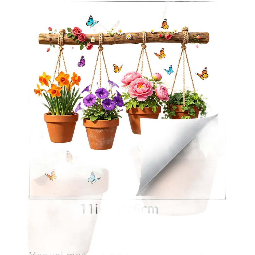 Large-Scale Floral Butterfly Static Wall Sticker PVC Waterproof Decor for Living Room Bedroom Kitchen Smooth Walls