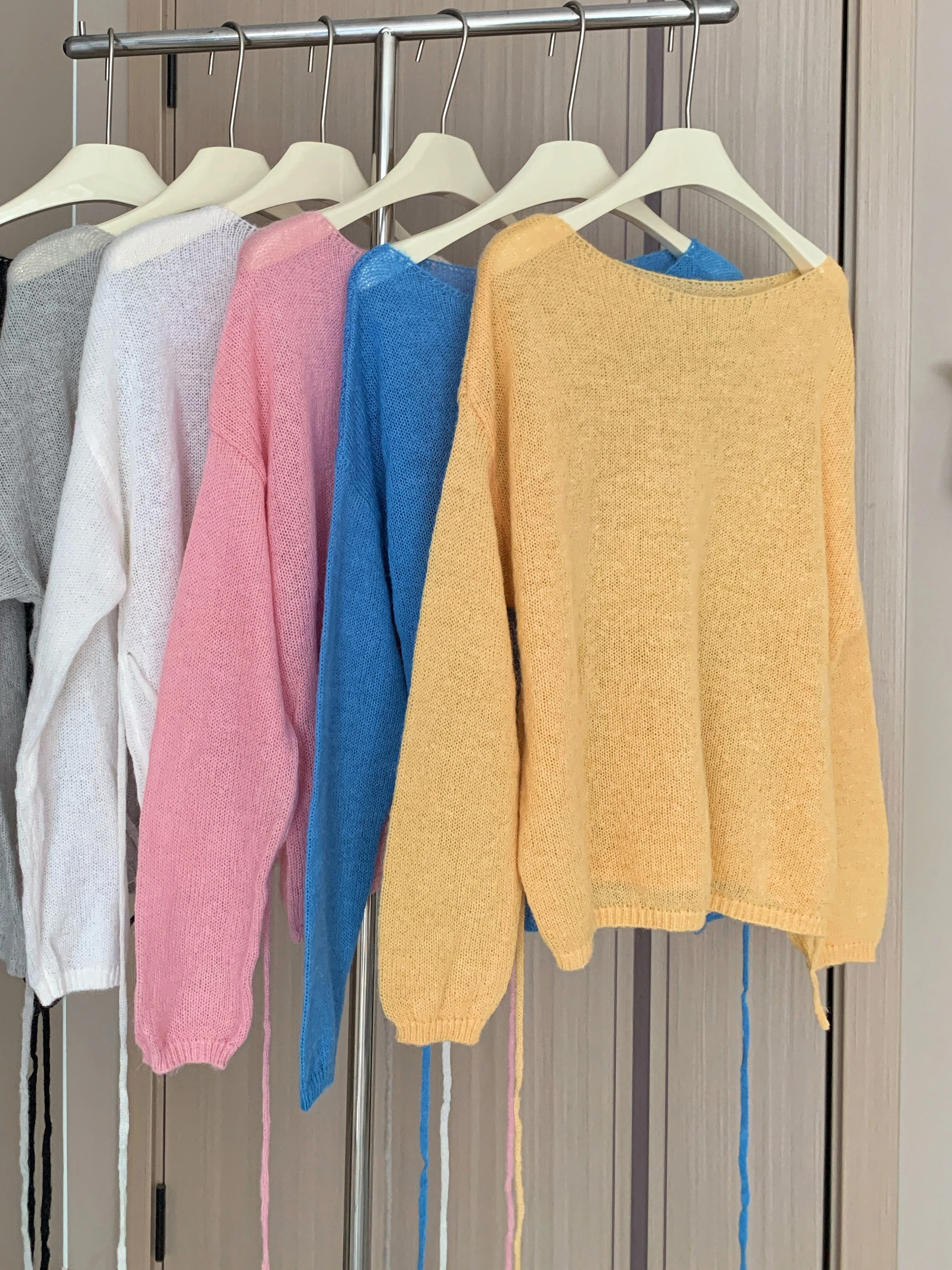 

Loose Sle Knitted Mouton Women's Top Soft Autumn Winter Clothes One oulder Middle Length Thin Waist Inward Dr