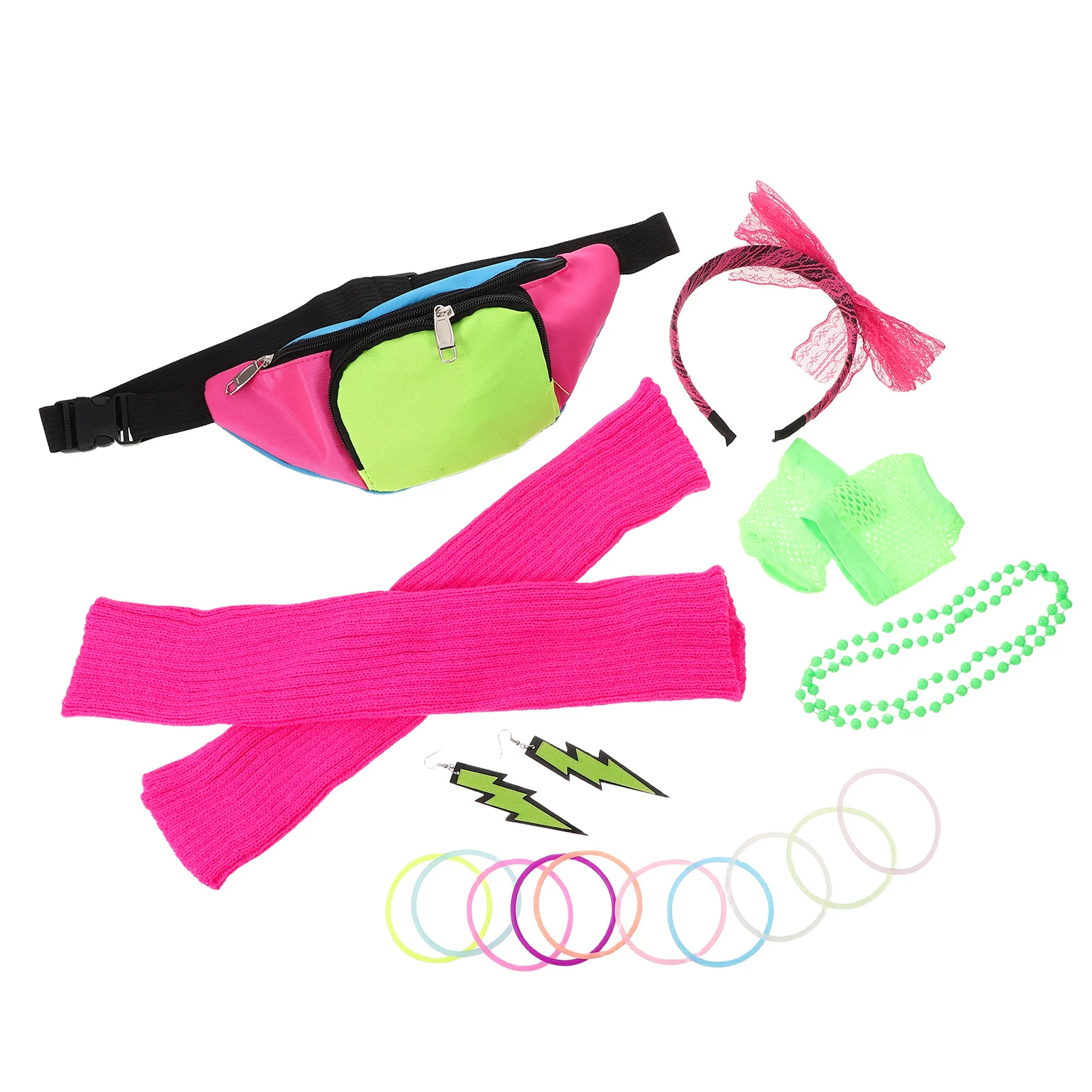 19개 네온 파티 액세서리 세트 클래식 80년대 코스튬 주얼리 여성용 패니 팩 귀걸이 헤드밴드 손목밴드 레트로 포함