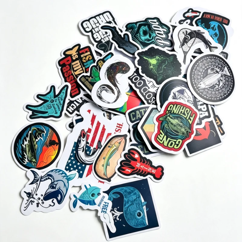 50 Sheets Aquarium Biology Stickers Waterproof Stickers Graffiti DIY Modification Stickers Fishing Themed Cartoon Stickers