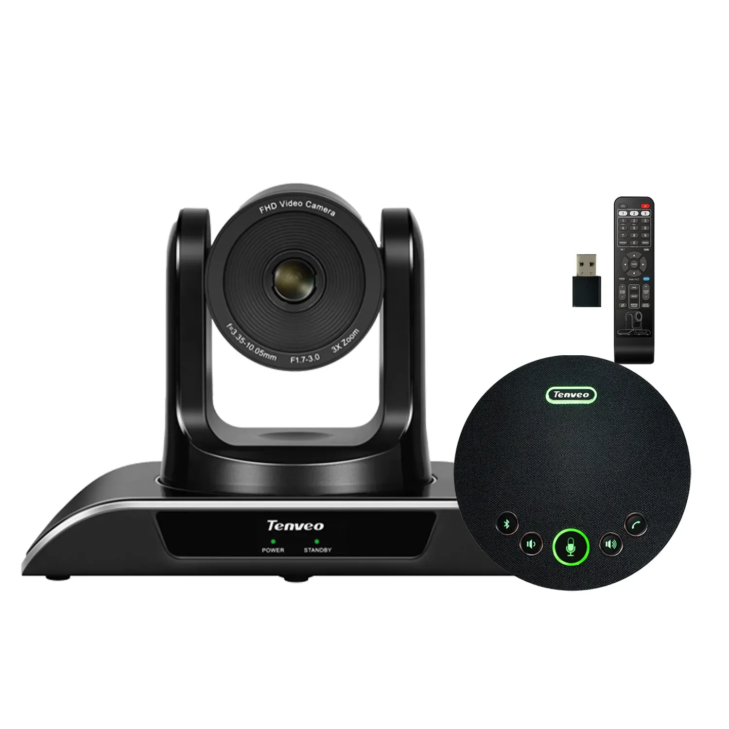 Sistema de Micrófono para Conferencias TENVEO VHD3H+M3B 2024, Profesional, 1080P, 60FPS, Zoom 3x, USB 3.0/HDMI y 2400mAH