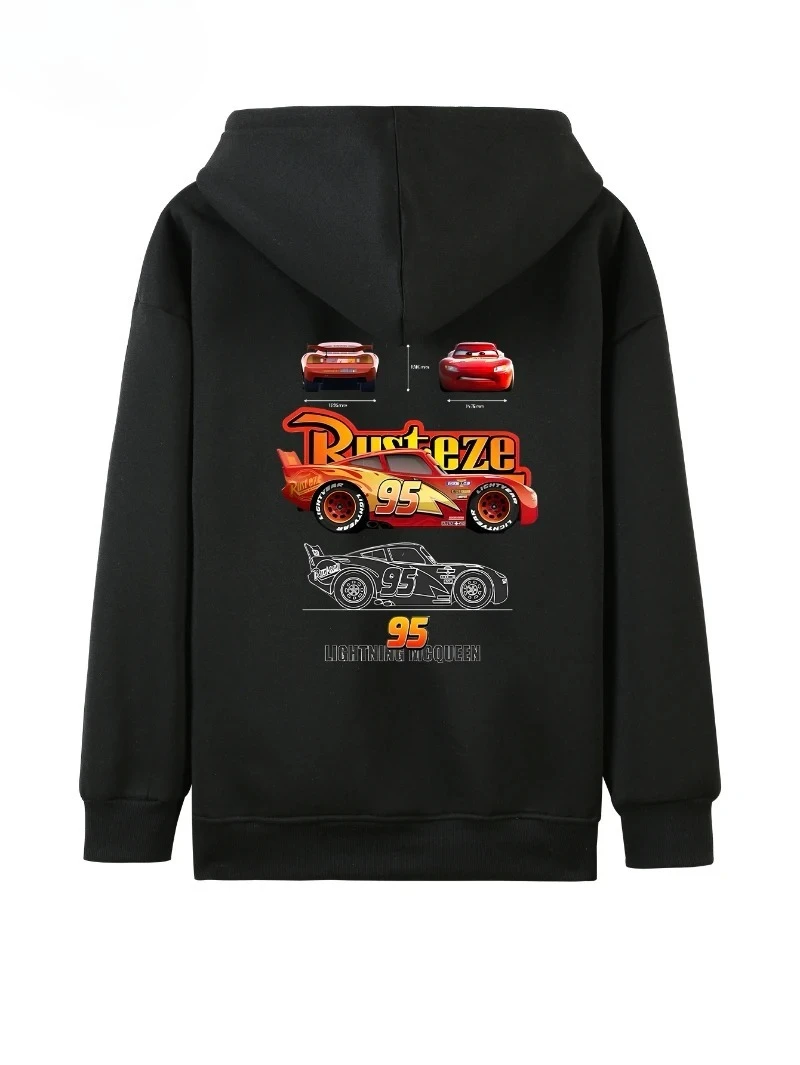 أزياء جديدة للزوجين سيارة سالي آند لايتنينج ماكوين هوديي - هوديي شخصية كرتونية سوداء مناسبة للخروج العائلي في الشتاء هوديي