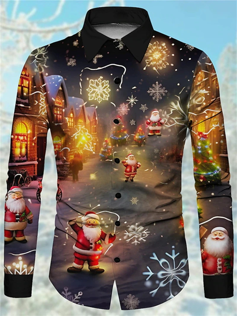 Colorful Gingerbread Man 3D Printing Men's Long-sleeved Shirt New Year's Carnival Men's Fashion Christmas Shirt Casual Men Shirt