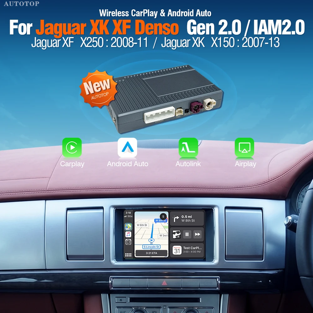 Décodificateur CarPlay sans fil AUTOTOP pour Denso Gen2.0 IAM2.0 Jaguar XK X250 XF X150 2007-2013, module de navigation GPS Android Auto AUX