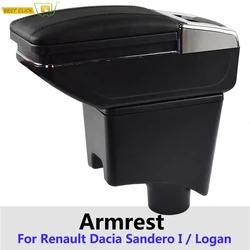 Storage Box For Renault Sandero I / Logan Arm Rest Rotatable Cup Holder Armrest Black Leather
