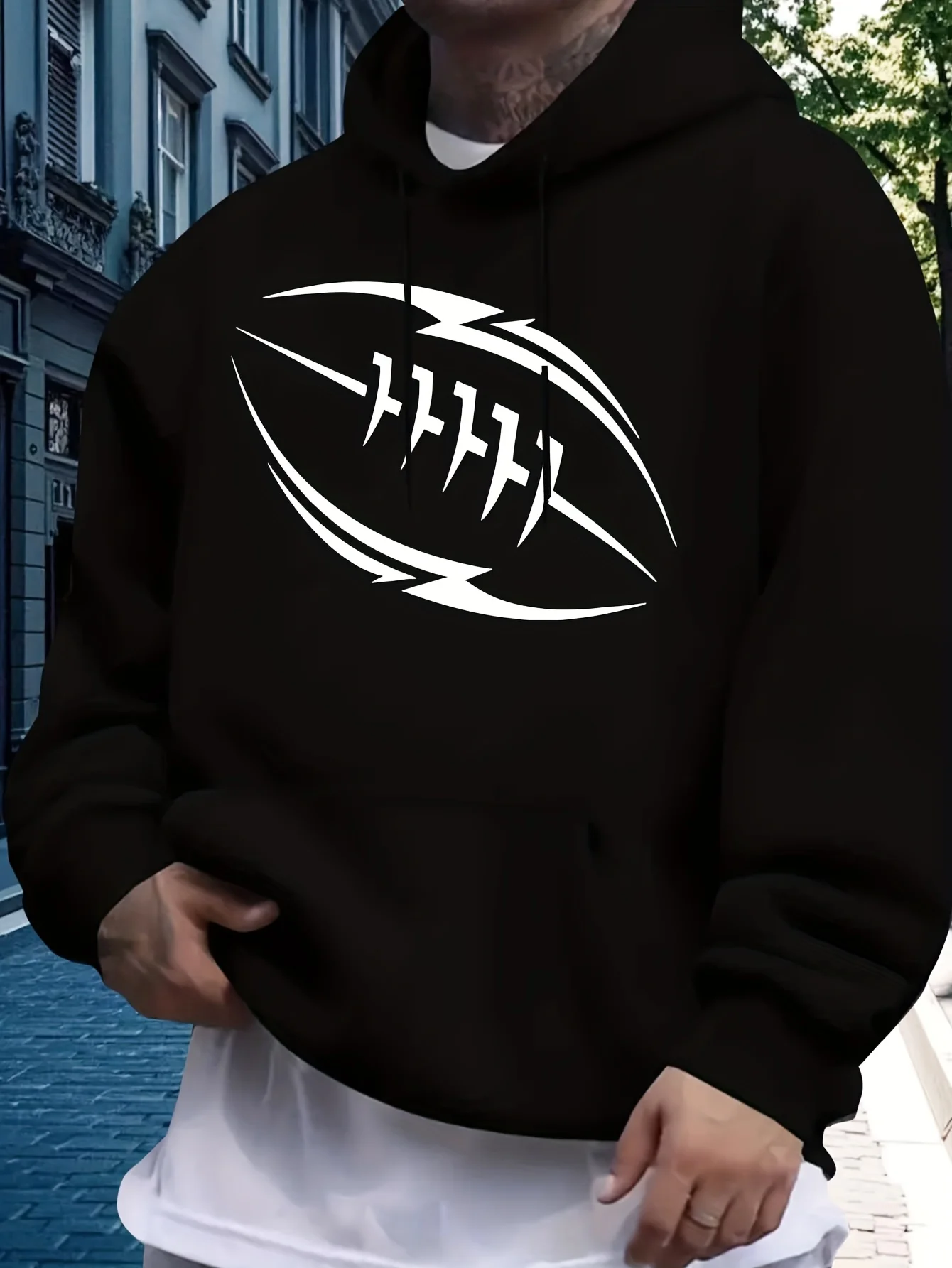 

Футбольная мужская черная флисовая толстовка с капюшоном — передний карман, всесезонный комфорт