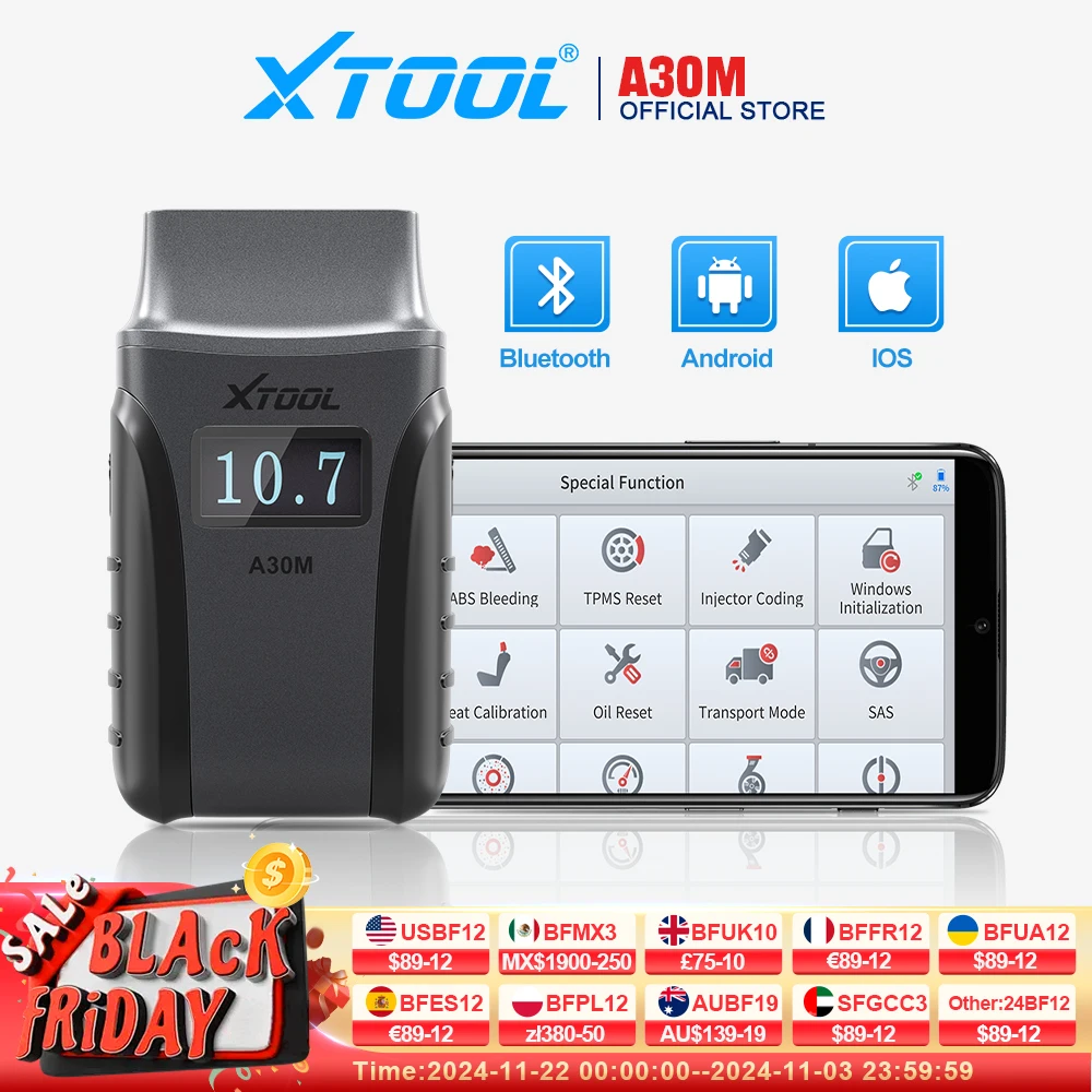 XTOOL Anyscan A30M Bluetooth OBD2 Scanner Car Diagnostic Tools 21+ Reset Service Code Reader CANFD Protocol Lifetime Free Update