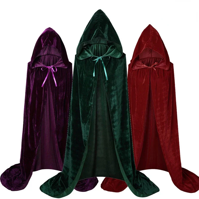 

Gothic Hooded Velvet Cloak Adult Elf Witch Long Purim Carnival Halloween Cloaks Capes Robe Larp Women Vampires Grim Reaper Party