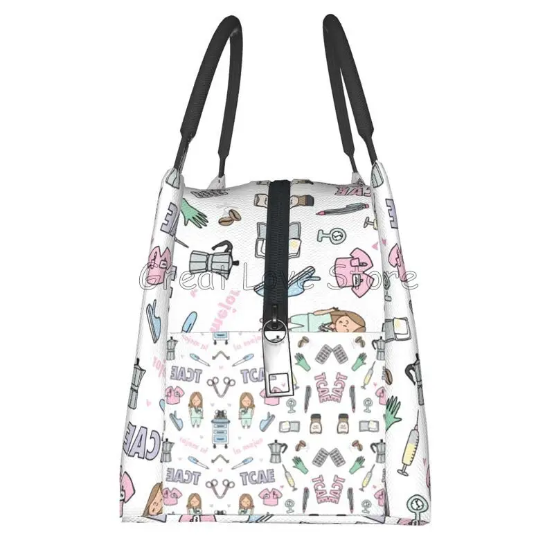 الأطباء والممرضات طباعة حقيبة الغداء الحرارية المرأة المحمولة معزول حقيبة للحفاظ على البرودة للعمل نزهة قابلة لإعادة الاستخدام معبأة أكياس حفظ الطعام