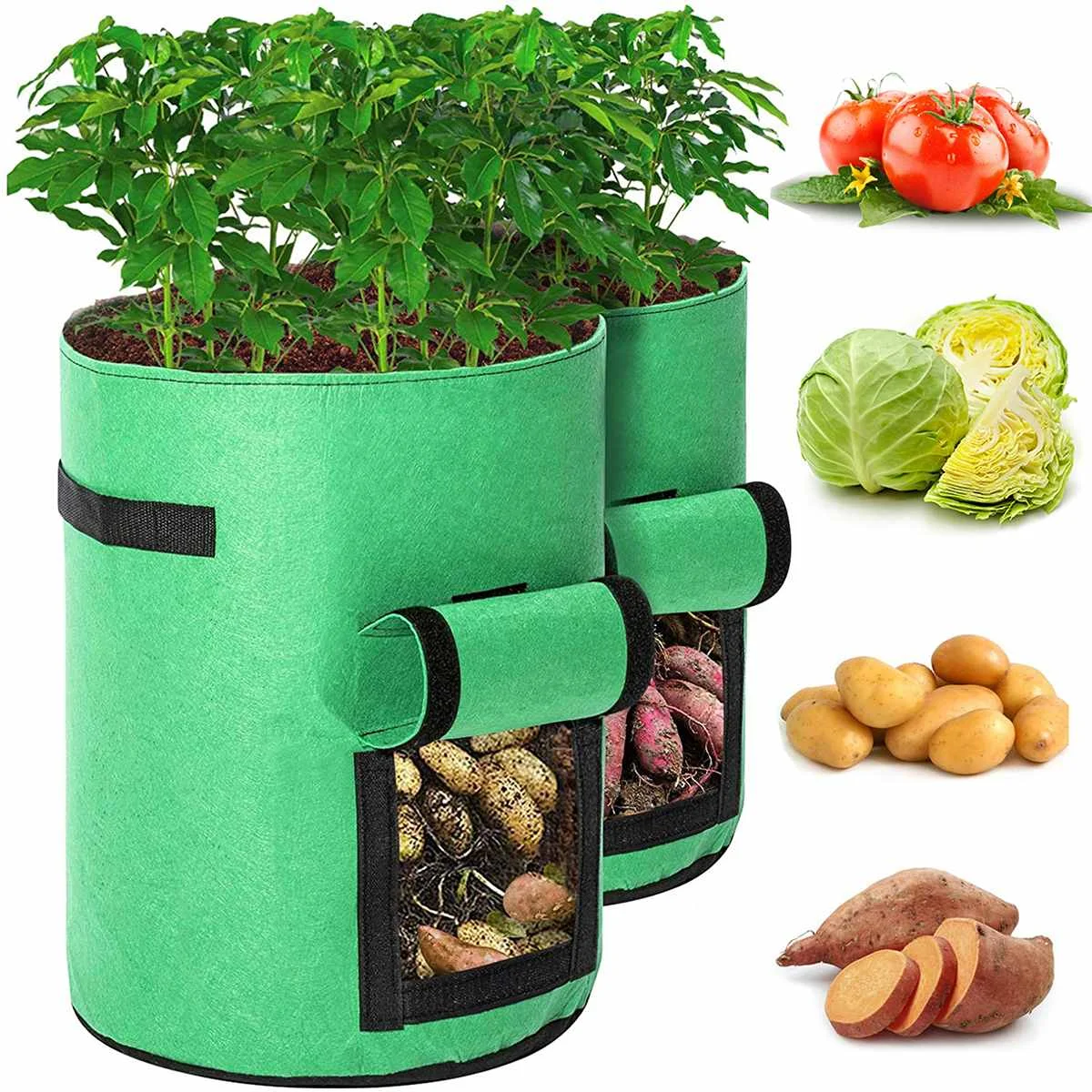 2PCS 10 Gallon Potato Sack Felt Plant Grow Bag Nonwoven Fabric Garden Potatoes Pot Greenhouse Vegetable Growing Bags With Handle