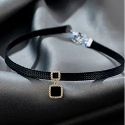 Retro Diamond Charm Clavicle Chain Girl Gift PU Collar Korean Style Jewelry Women Choker Punk Necklace Glitter Zircon Necklace