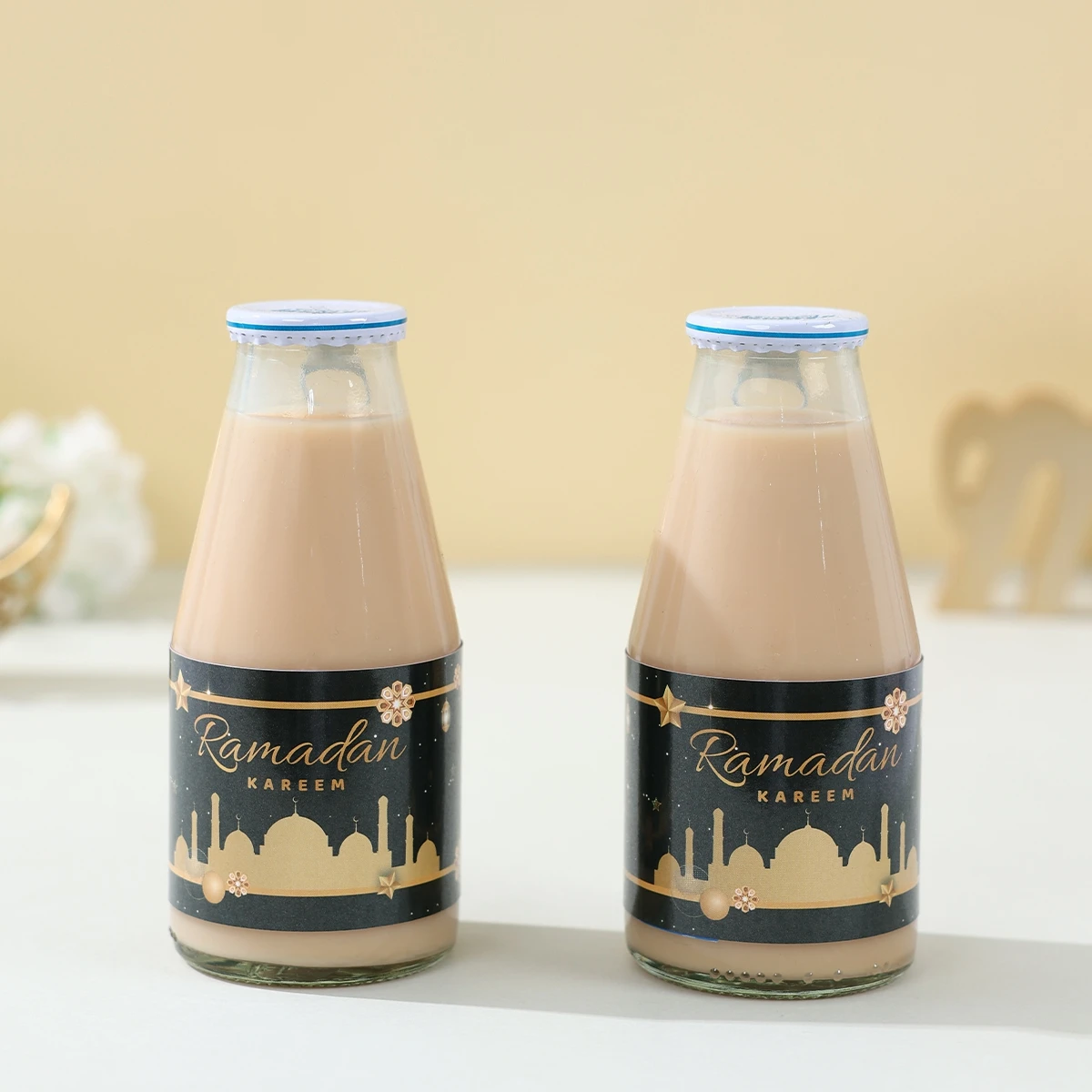 Eid Mubarak Mond Stern Flasche Aufkleber Ramadan Kareem Dekoration 2025, für Zuhause, islamische muslimische Party liefert Schloss Flasche Aufkleber