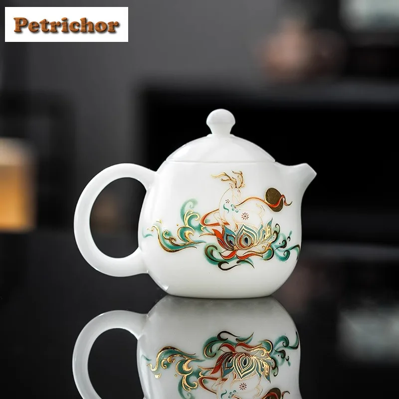 

200ml Nine-color Deer Ice Jade Porcelain Teapot Handmade Tea Infuser Pot Tea Soaking Kettle With Ball Hole Tea Ceremony Supplies