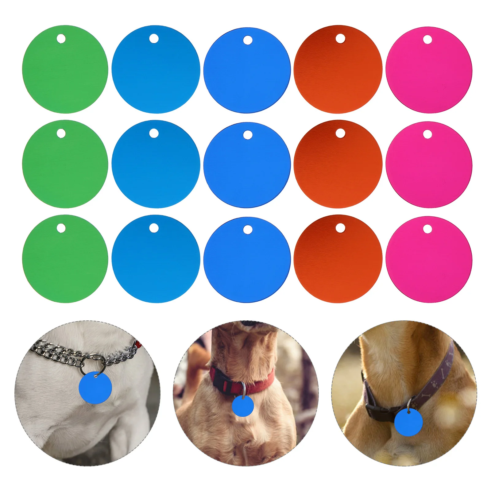 25 Pcs Round Pet Id Tag Blank Digital Pendent Stainless Steel Sky-blue Dog Hangings