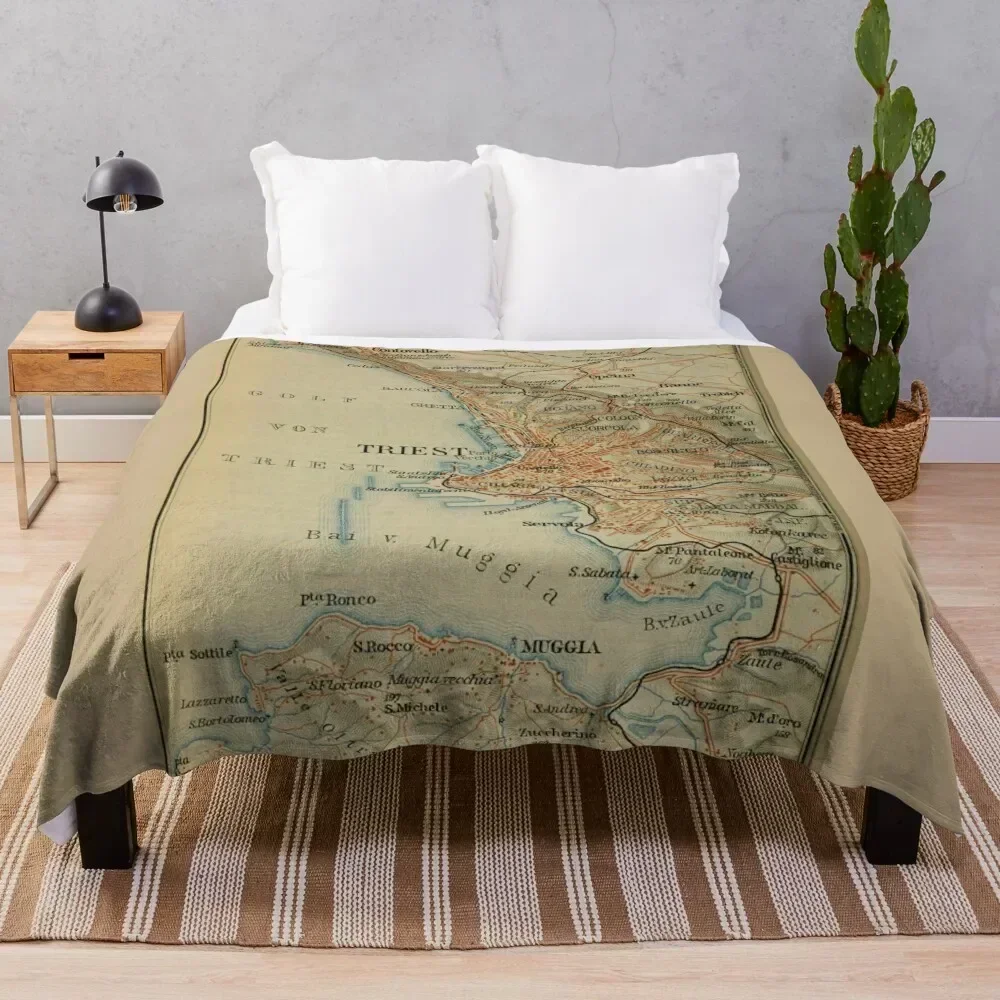 

Vintage Trieste Italy Map (1911) Throw Blanket Lightweight Warm Blanket for Travel Camping