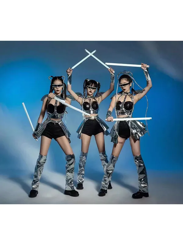 

Silver Future Tech Starry Warrior Leading Lady Dance Costume Club Bar Gogo Dancing Outfit Cosplay Clothing Stage Performance