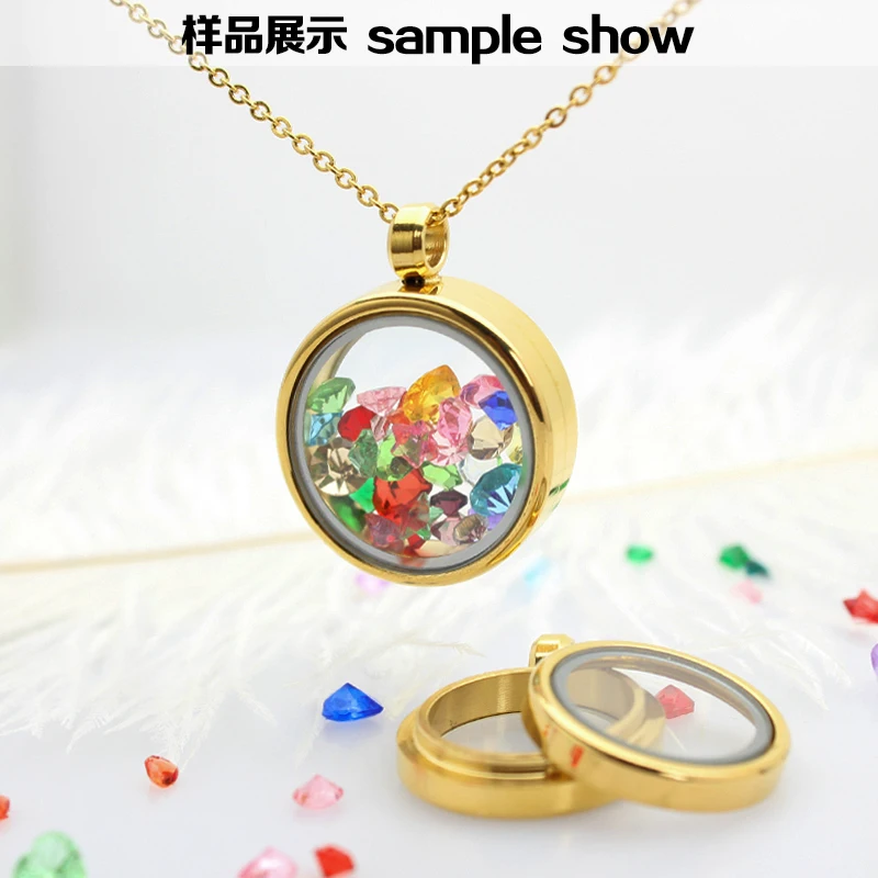 1pc 15mm 20mm 23mm 30mm 45mm Stainless Steel twist Floating Locket Pendant Glass Locket gold color Medallion For Necklace Making