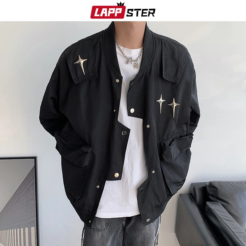 

LAPPSTER Stars Hip Hop Japanese Streetwear Bomber Jackets Men Korean Fashions Baseball Jacekts Pockets Cargo Jackets Windbreaker