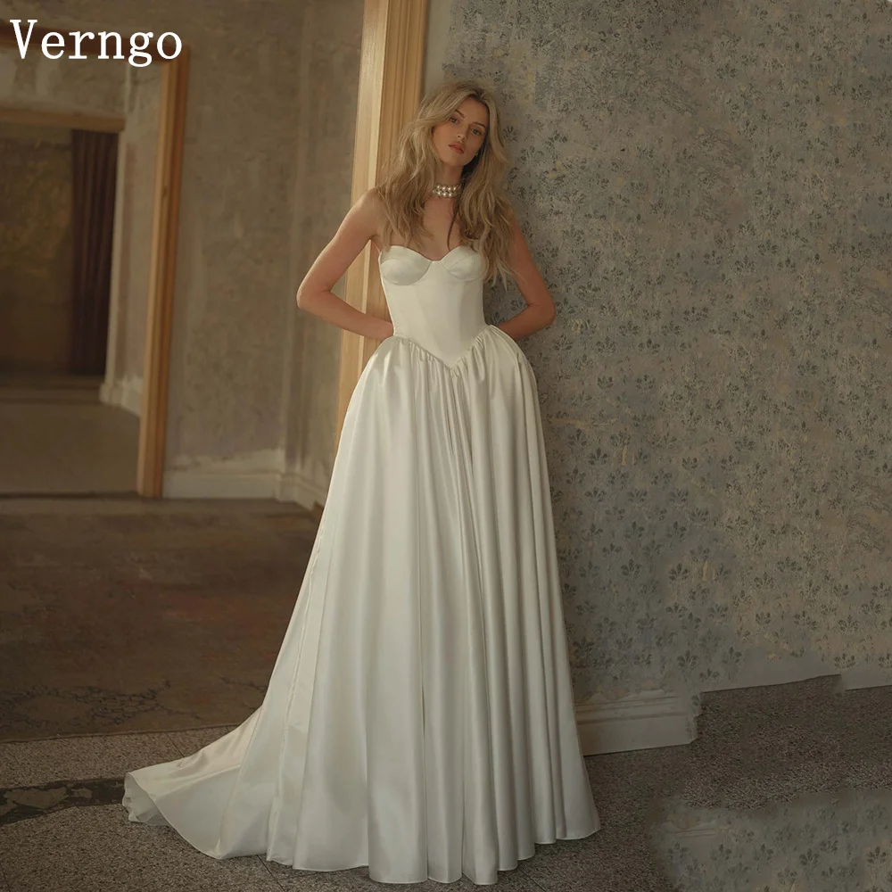 

Verngo lvory Satin Wedding Dress Boho Sweetheart A Line Bridal Gowns Elegant Simple Classy Bride Dresses Customized