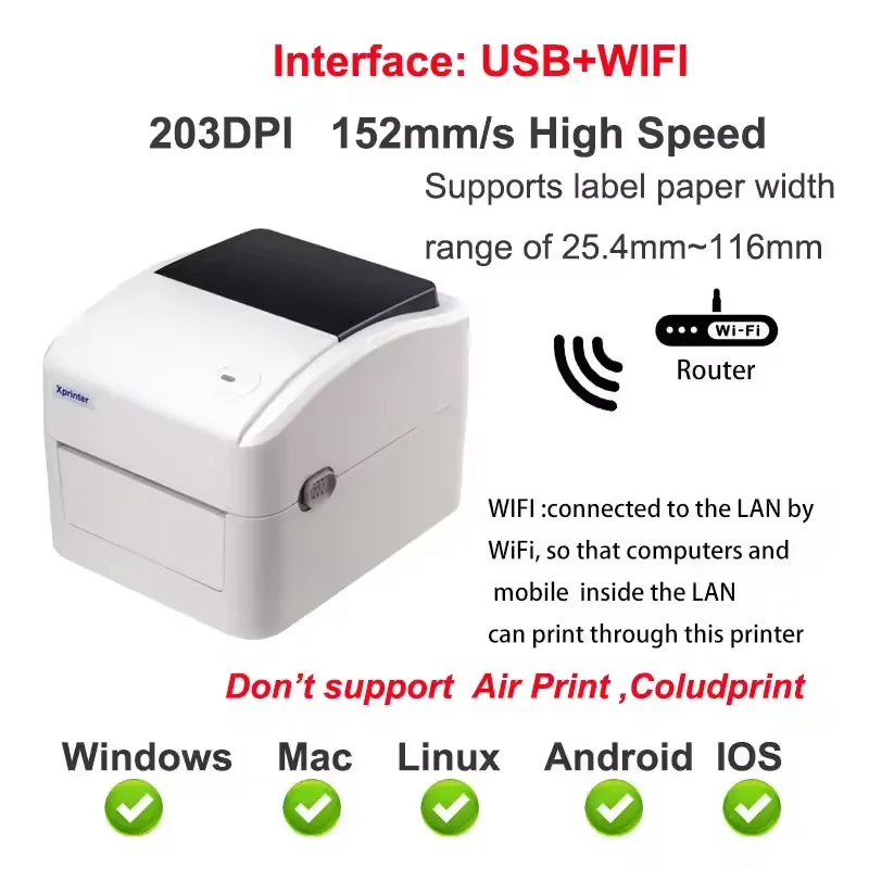 

XP-420B Thermal Printer Effective Print Width 25-108 mm Support Printing PDF/Barcode/Shipping Labels for DHL Fedex EMS Express