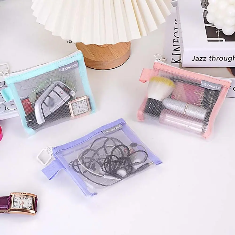 

Change Storage Bag Clear Mesh Bag Lipstick Cosmetic Bag Coin Bags Mini Coin Purse Pencil Bag Small Item Bag Fresh Color Card Bag