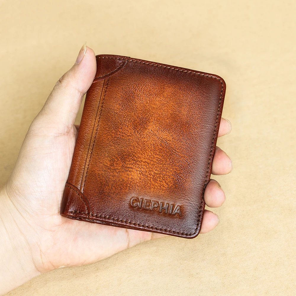 New Genuine Leather Rfid Bifold Wallets for Men Vintage Slim Short Credit Card Holder Money Clips Give Gifts for Him