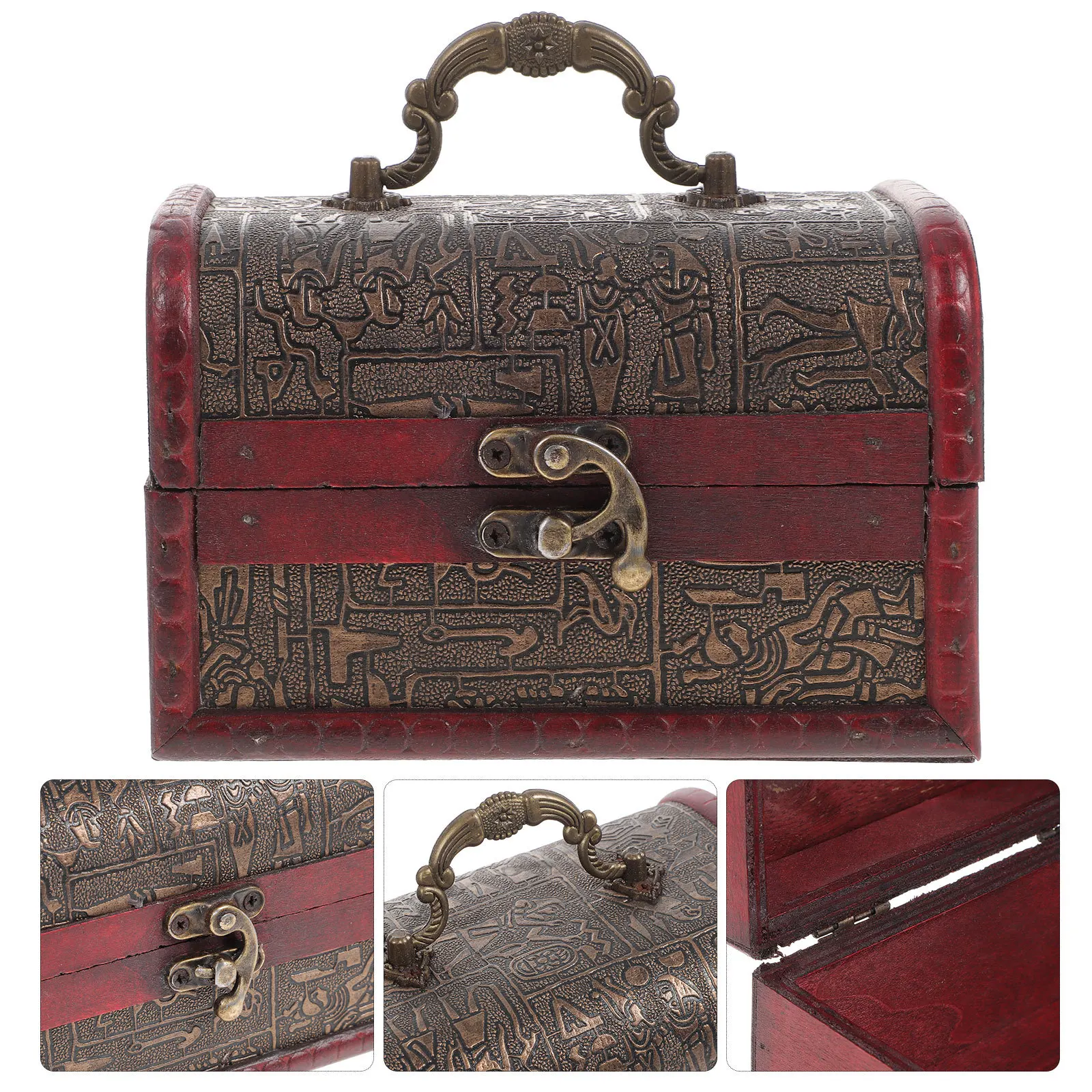 

Vintage Wooden Jewelry Box Unique Ancient Style Small Storage Container for Home Desk Bedroom Schoolroom Retro Pattern Sturdy
