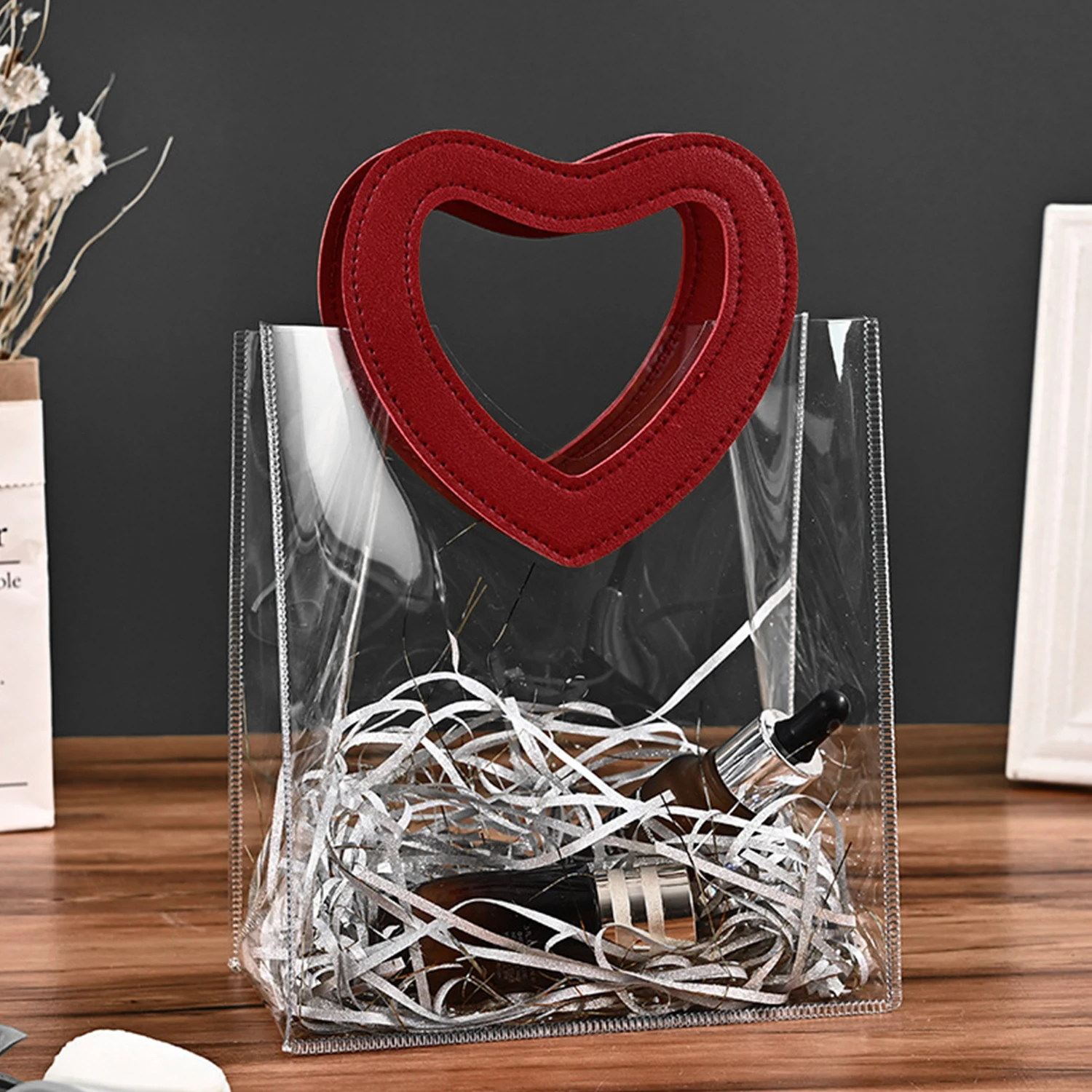 Transparent Lunchbag PVC Gift Bag Birthday Gifts Bags Transparent Plastic Bag PVC Bow Handbag Clear Tote Bag Storage Bags