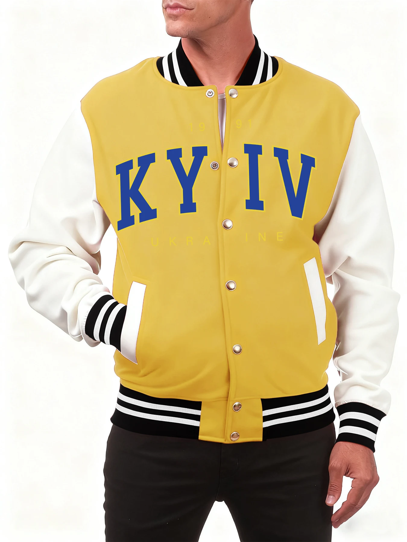 

Kyiv Ukraine Letter Print Baseball Jacket Men Casual Loose Streetwear Autumn Fleece Clothing Fashion Hip Hop Unisex Coat