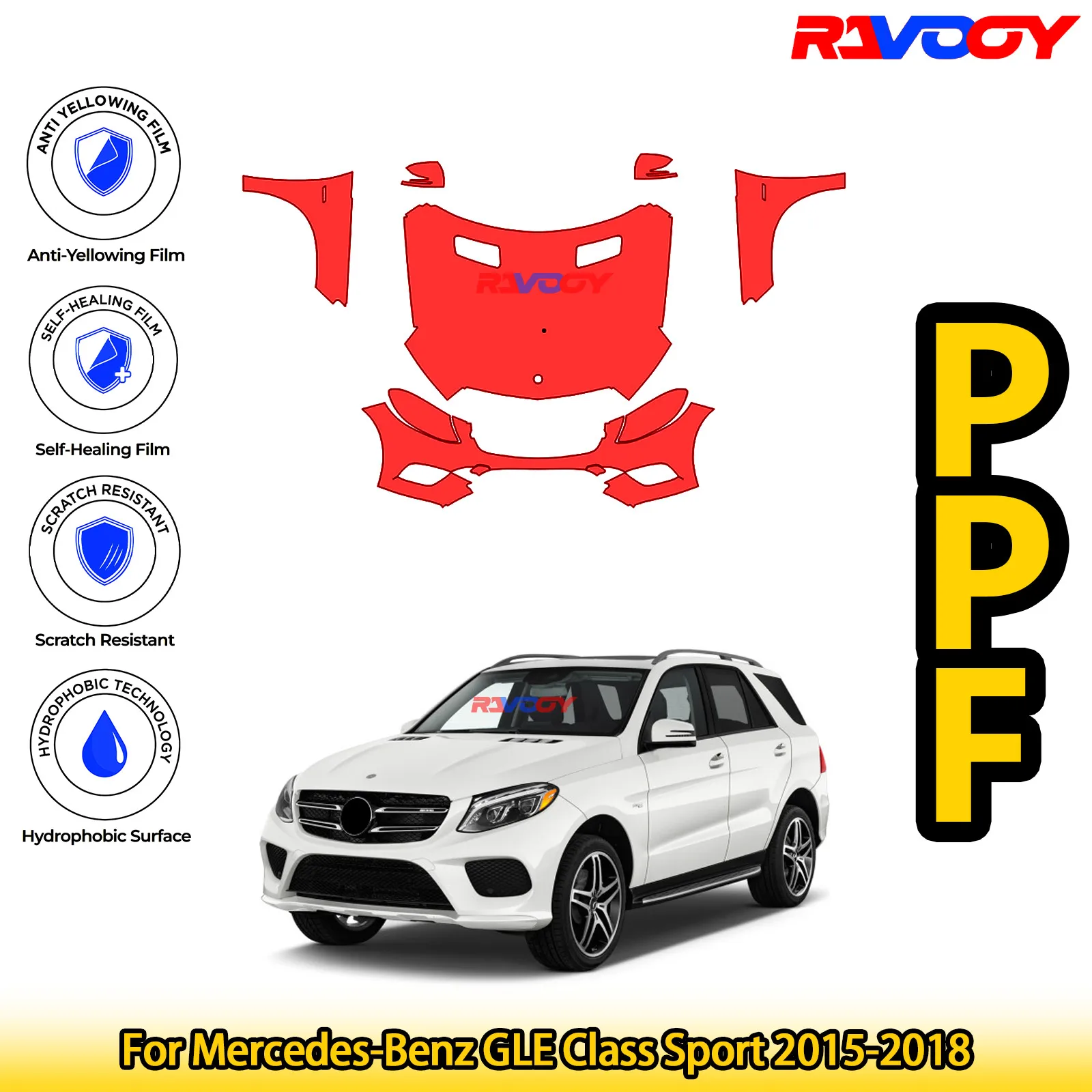 

For Mercedes-Benz GLE Class Sport 2015-2018 Glossy Matte Black Precut front PPF Kit Paint Protection Film
