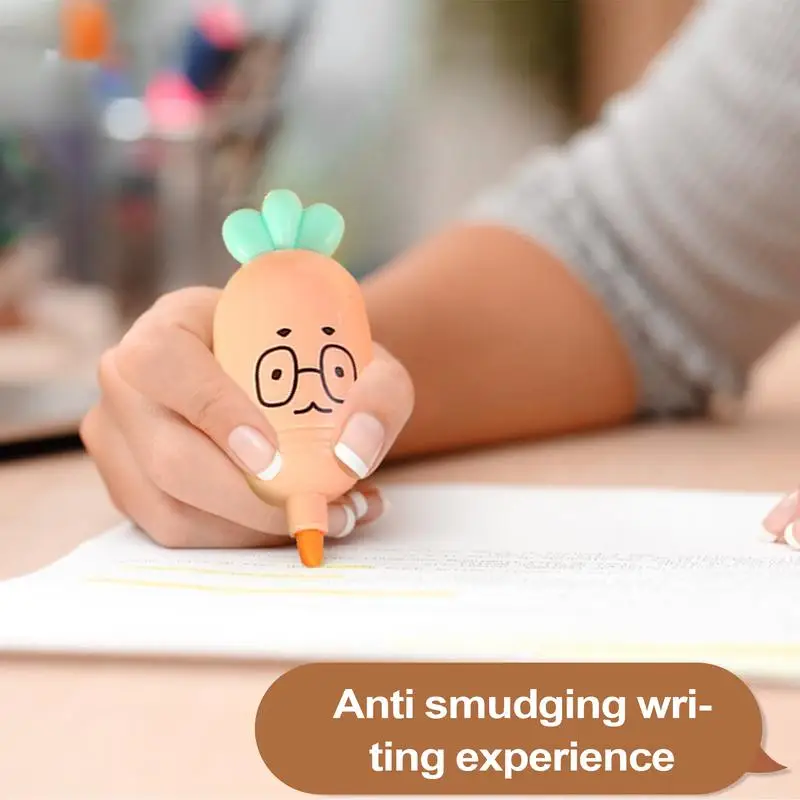 Colored Highlighters 6X Highlighter Markers Chisel Tip Quick-Dry Markers Carrot Shape Fluorescent Pens School Supplies For Kids