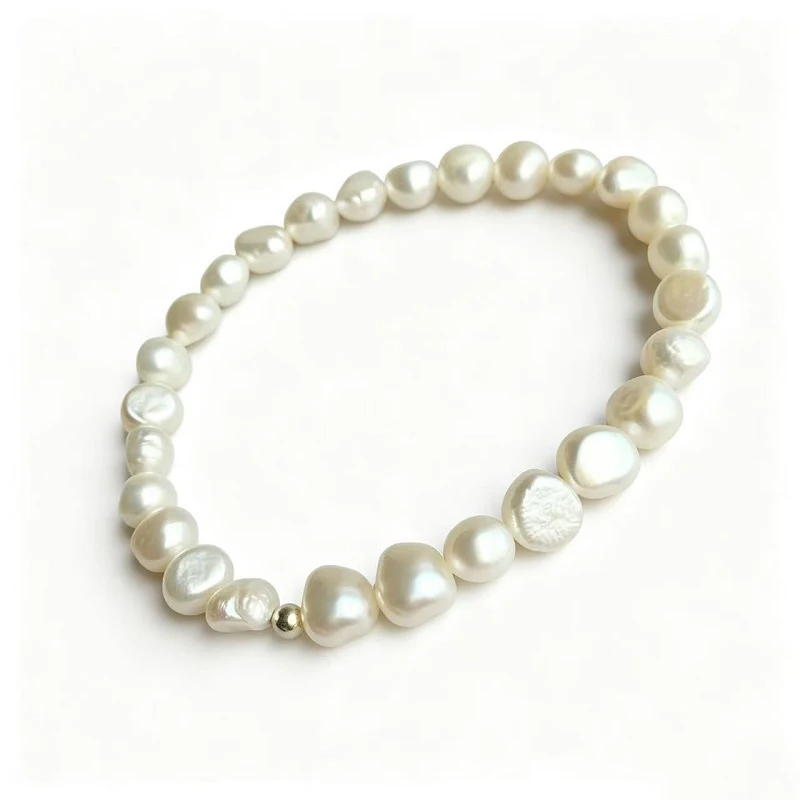 7-8mm Baroque Pearl Bracelet For Women Genuine Natural Freshwater Pearl 925 Sterling Silver Charm Bracelet
