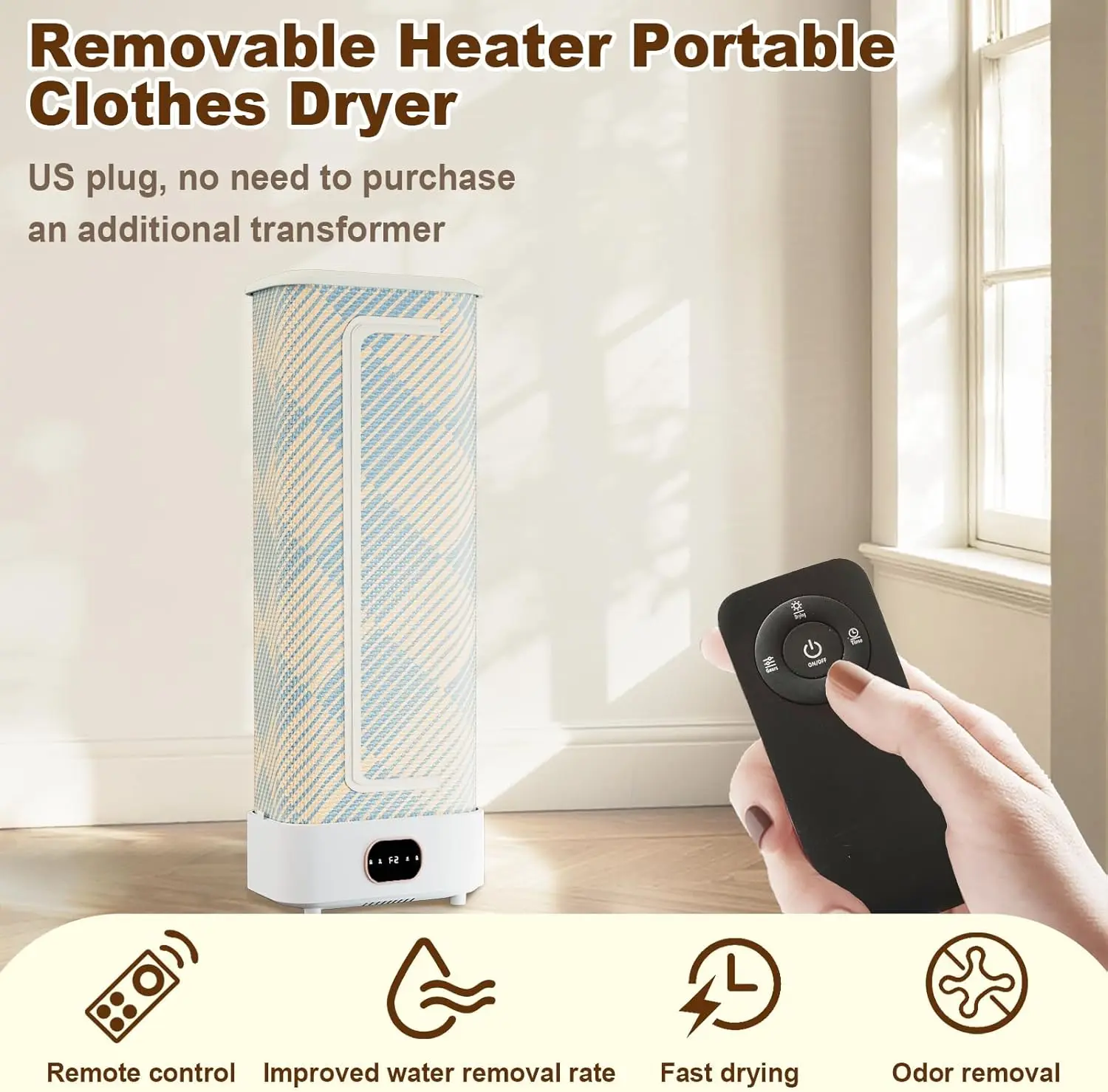 Portable Clothes Dryer, 1000W Foldable Automatic Drying Machine with Remote Control, Compact Laundry Dryer for Home, Apartment &