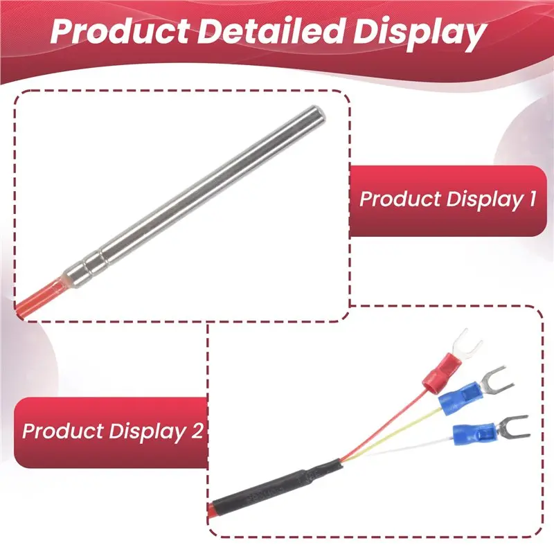 PT100 RTD Temperature Sensor 6Mmx80mm Class B 2M Silicone Gel Coated Wire Platinum Resistance Pt 100 Stainless Steel-AC17